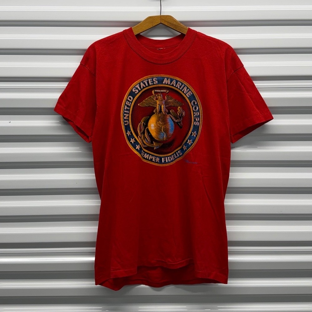 Vintage 80s USMC United States Marine Corps Single Stitched Red Mens Large Shirt
